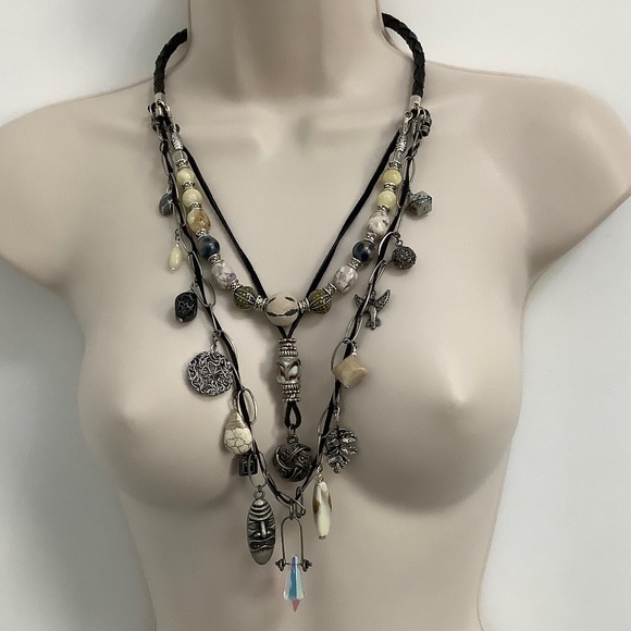 ART BY AMY LABBE Three Strand Necklace 16.5” long - Picture 1 of 8